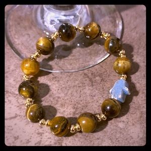 Tiger Eye Bracelet with 24 kt Gold Plated Beads